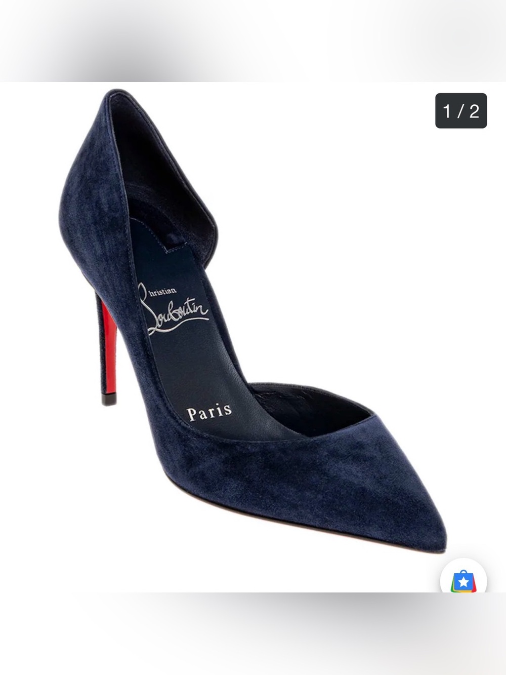Christian Louboutin Navy Suede Pointed-Toe “IRIZA” D'Orsay Pump, Dust Bag & Box.